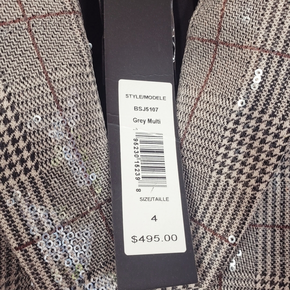$495 NWT BADGLEY MISCHKA Plaid  Blazer Silver Coat XS Button down Sparkle Chic - Picture 5 of 14